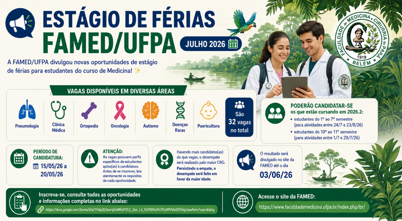 Estágio de férias para estudantes do curso de Medicina